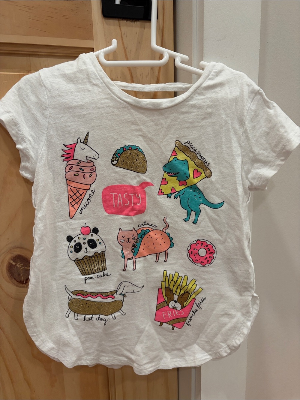 Carter's White Tee with Colorful Food & Dino Graphics